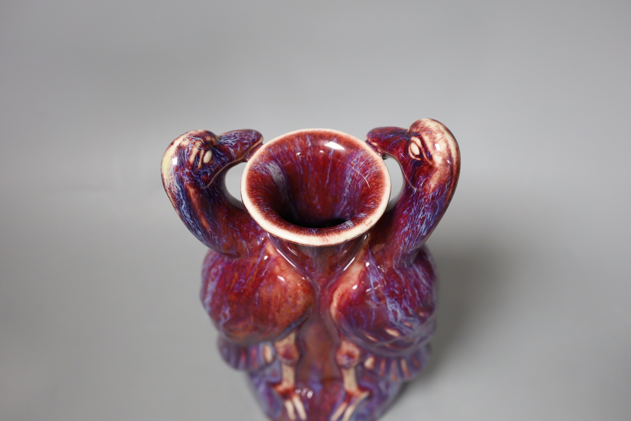 A Chinese flambe 'twin duck' vase, 19th/20th century, 24cm